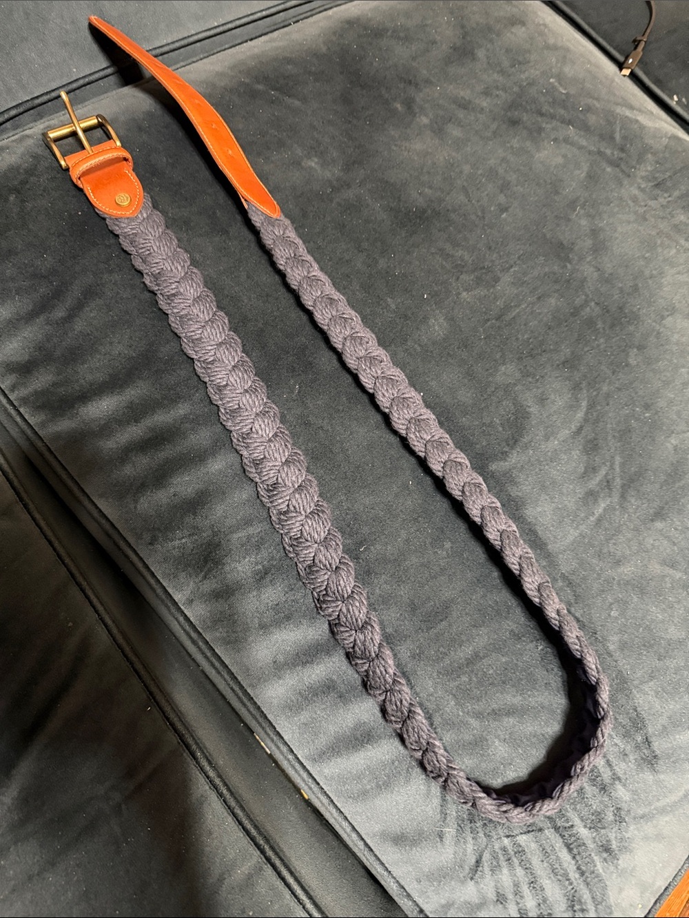 Brooks Brothers Braided Belt in Dark Gray with Tan Leather Trim